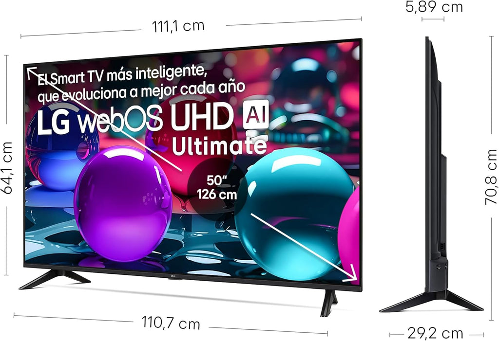 50UA73006LA - TV 50", UHD 4K, WebOS 25, Ultimate IA, HDR10 Pro, Super Upscaling, Dolby Digital Plus, Google Assistant, Negro