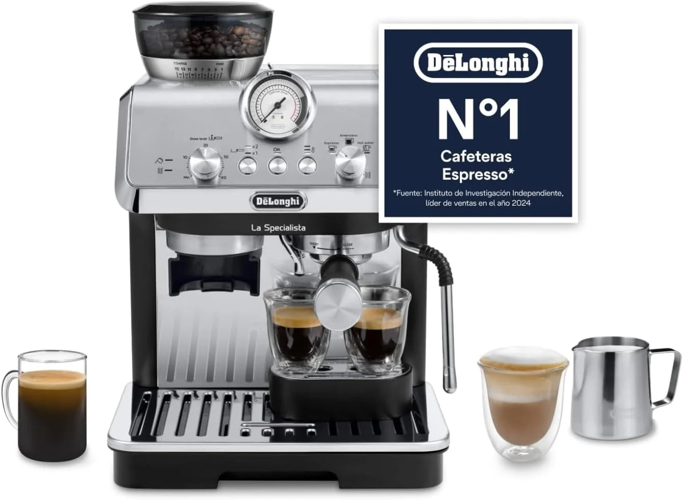 De'Longhi Perfetto La Specialista Arte, Espresso and Cappuccino Coffee Machine with Pump, Coffee Bean Machine, 3 Preset Recipes, 8 Grind Settings, EC9155.MB, Metal/Black