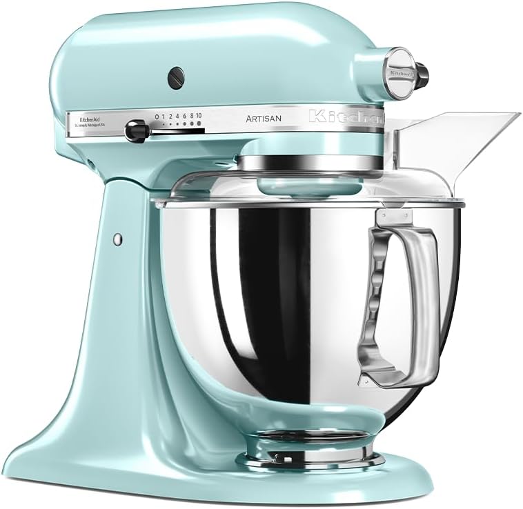 KitchenAid Batidora amasadora - Artisan - Robot de Cocina con Cabezal Inclinable - Amasadora con 5 Accesorios - Batidora de repostería con 2 boles de Acero Inoxidable - 4,8 L y 3 L - Azul hielo