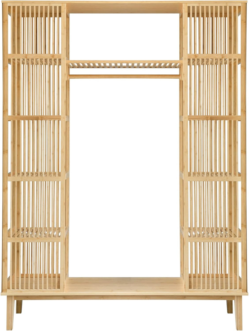 [en.casa] Armario para Ropa con 2 Puertas Deslizantes Clóset con 12 Estantes y 1 Barra de Colgar Perchero de Bambú 185 x 140 x 45 cm Natural
