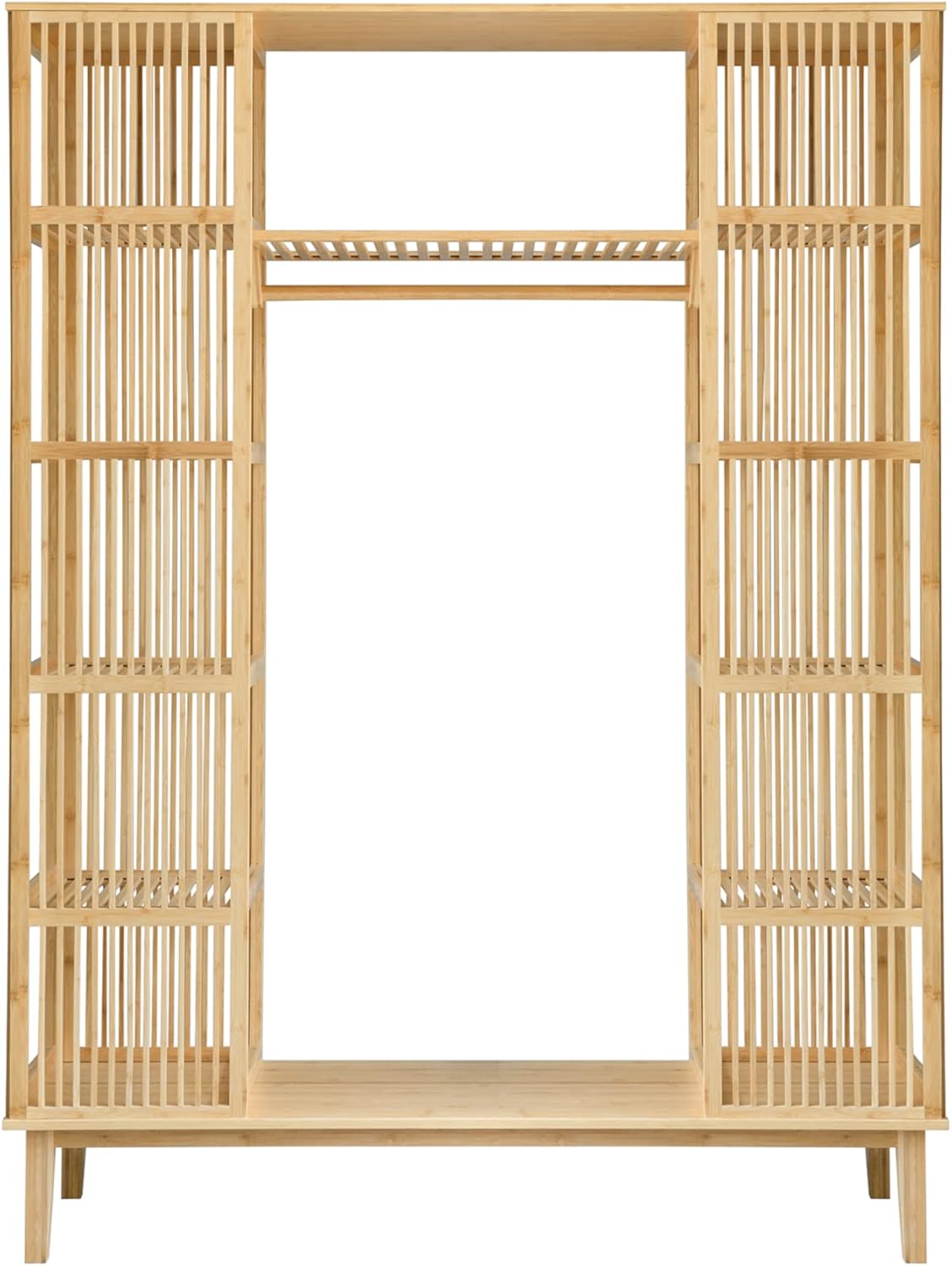 [en.casa] Armario para Ropa con 2 Puertas Deslizantes Clóset con 12 Estantes y 1 Barra de Colgar Perchero de Bambú 185 x 140 x 45 cm Natural