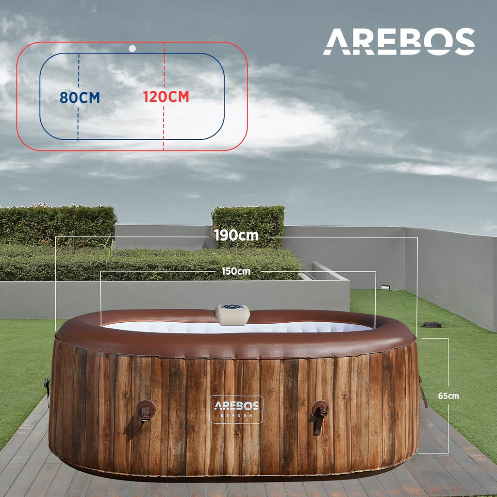 Arebos Whirlpool | SPA Hinchable | Interior y Exterior | 190x120 cm Ovalado | 2 Personas | 90 chorros de Masaje | con calefacción | 550 litros | Incl. Cubierta | Bubble SPA & Wellness Massage