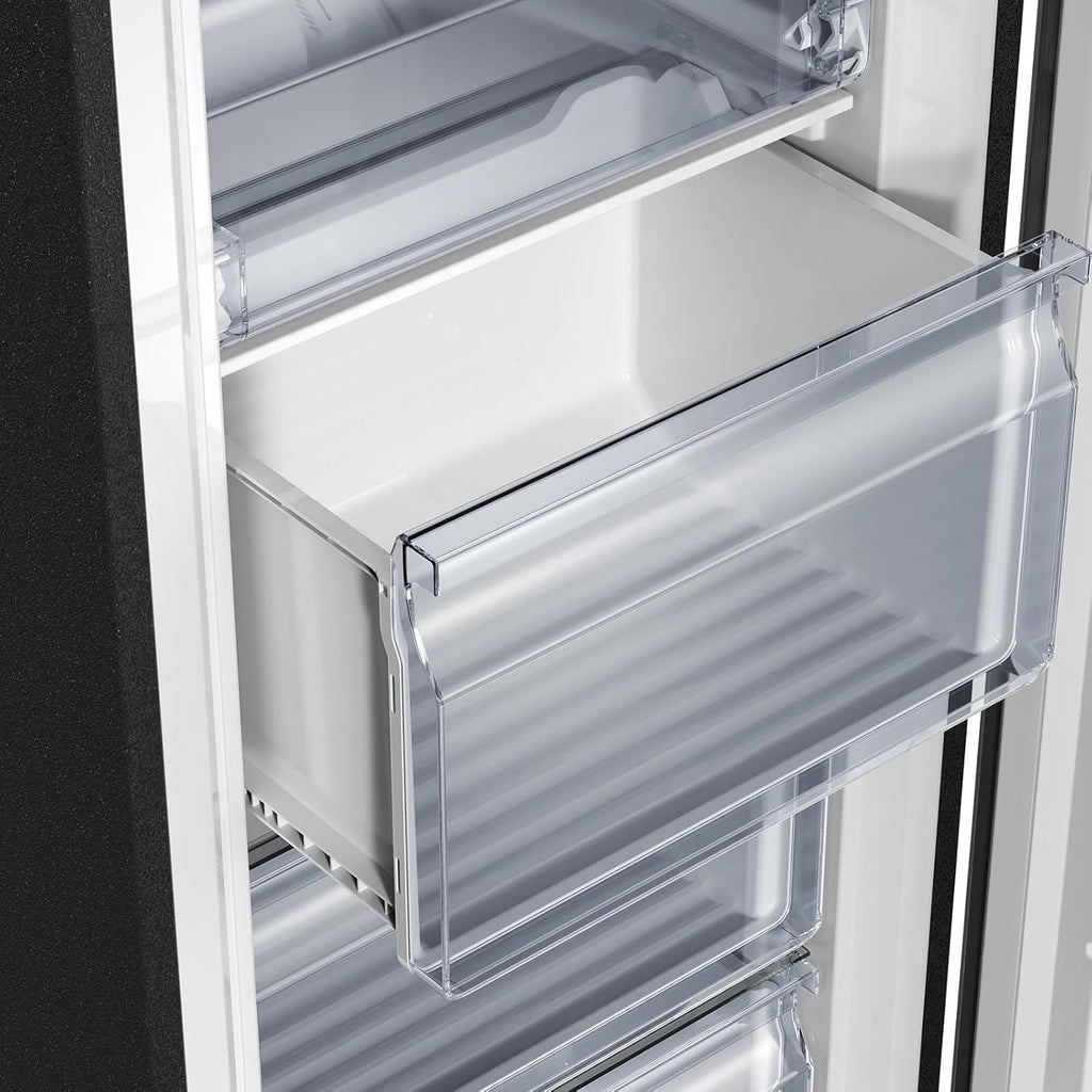 CHiQ Congelador Vertical No frost 166L,FSD166NE4E, Cajones XL, Control de Temperatura Electrónico, Puertas Reversibles, Silencioso, Ice Box, Color Inox Negro, Clase Energética E