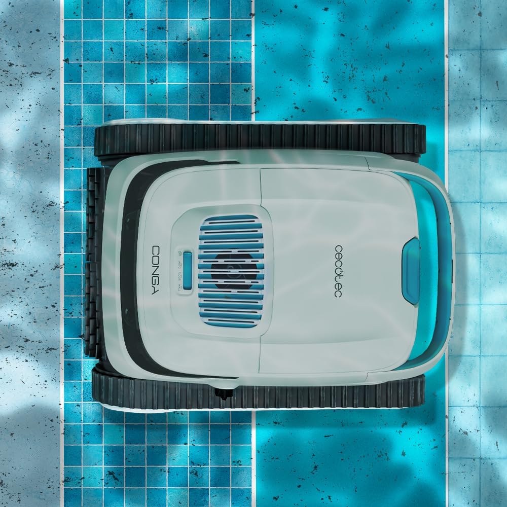 Cecotec Robot Limpiapiscinas para Fondos, Paredes y Línea de Flotación Conga Pooldroid 5000 TotalClean Pearl. Superficies 100m2, Pendiente Máx 90º, Limpieza Ordenada, Autonomía 100min, Capacidad 4L