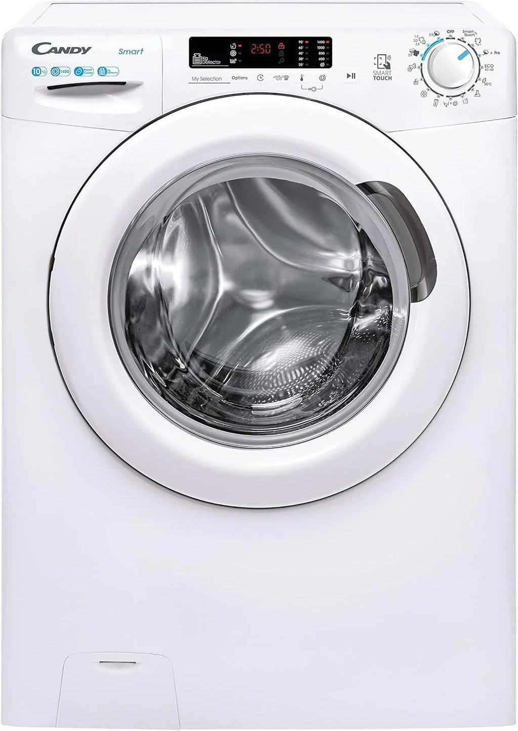 Candy Smart CS 14102DE/1-S, Washing Machine 10 kg, 1400 RPM, Digital Display and Control, NFC Technology, Voice Assistant, 15 Cycles, 5 Fast, Easy Ironing, Delay Start 24H, KG Detector, 81 DB, White