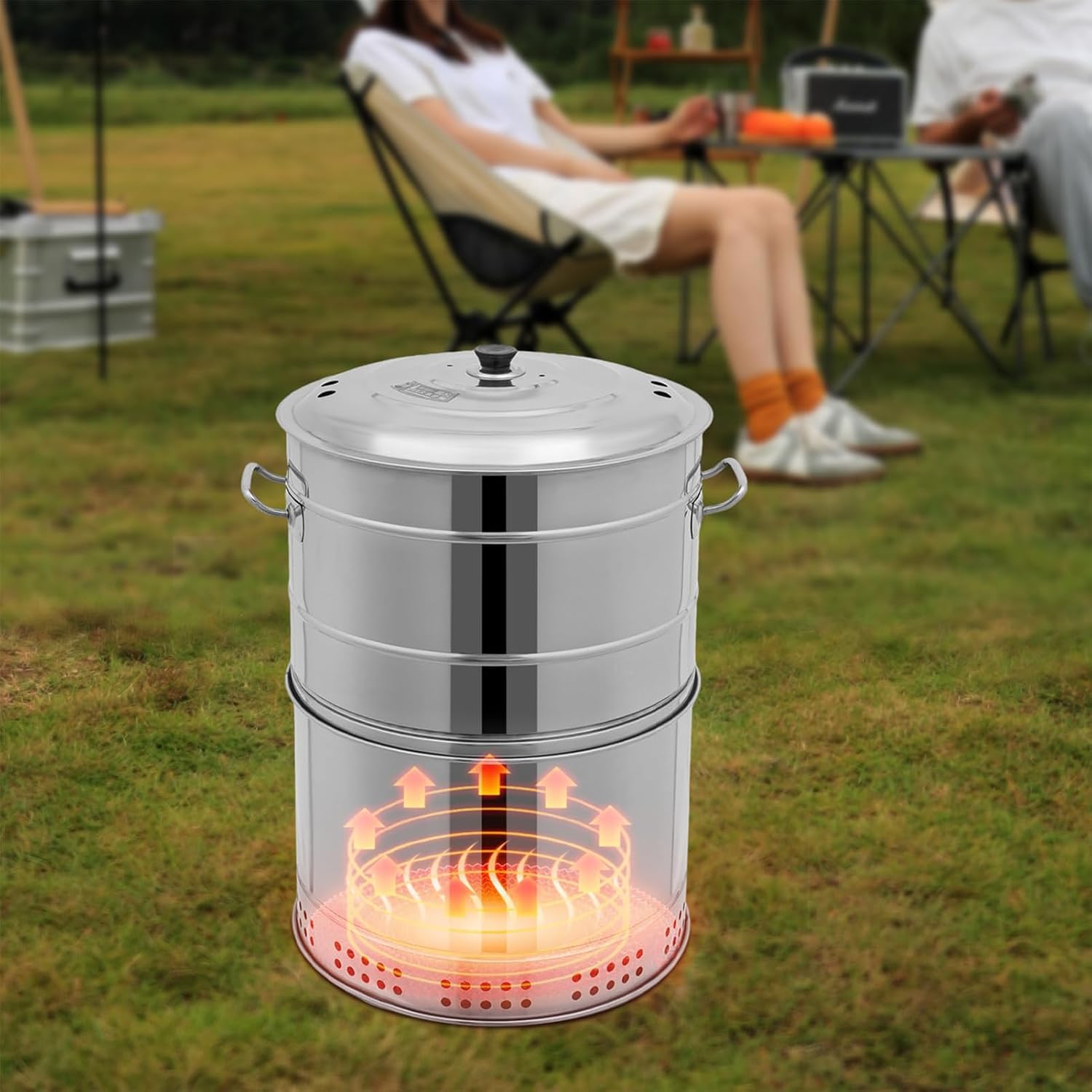 Parrillas de carbón portátiles Grandes,Parrilla de carbón Inoxidable de Barril,360° sin Humo para Exteriores con 50 brochetas,ahumador para Barbacoa,Cocina al Aire Libre y Viajes