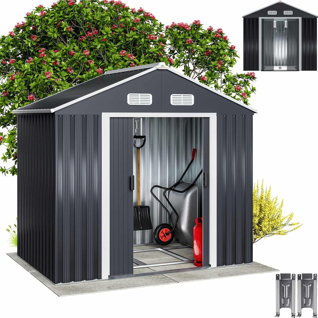 GARDEBRUK® Cobertizo de Jardín 2 m² 196x132x188cm Caseta Metálica Exterior 4m³ con Base Puerta Corrediza Antracita