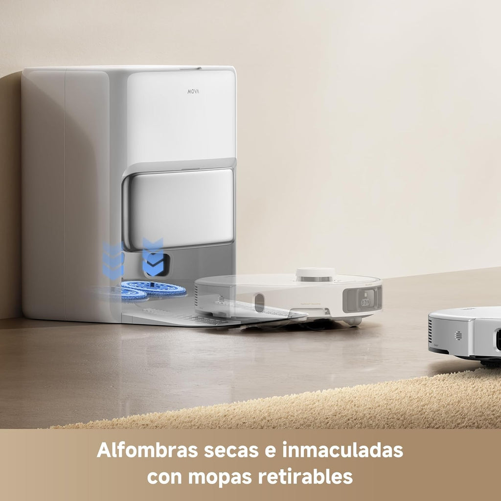 Mova P50Pro Ultra Robot Fregasuelos y Aspirador, 19.000 Pa Autovaciado y Autolimpieza con Agua Caliente a 75℃, Mopa Extensible, Navegación LDS+IA RGB, Evita Obstáculos, Deal para Pelo Mascota y Alfom