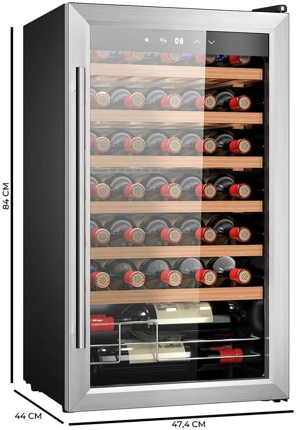 Cecotec Vinoteca 34 botellas Bolero grandsommelier 34030 inox compressor, 80 L, Enfriamiento por compresor, Temperatura regulable de 5 a 18ºC, Control táctil, Display, LED interior.