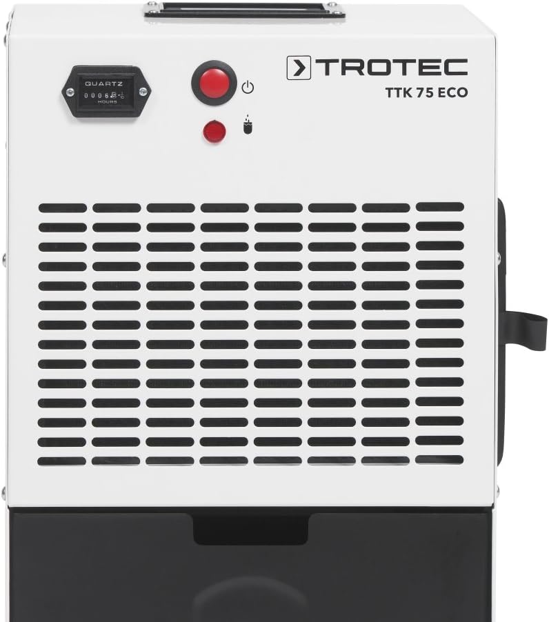 TROTEC Przemysłowy osuszacz powietrza TTK 75 ECO suszarka budowlana, suszenie do pomieszczeń o powierzchni do 90 m² i 230 m³ wydajność osuszania 21 l na dobę, pojemność zbiornika 4 l, filtr powietrza