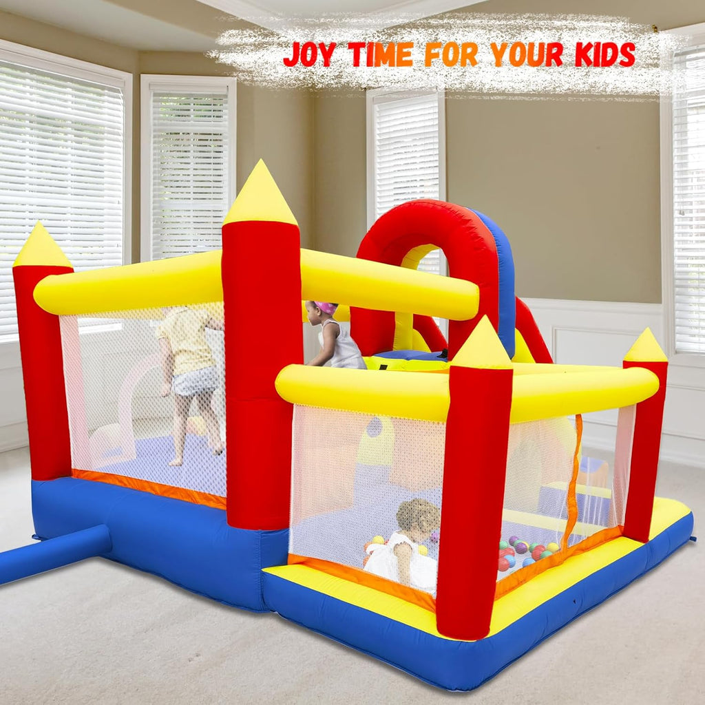 Castillo hinchable con soplador, paraíso Infantil con tobogán, para interiores, tamaño XXL, red de seguridad, certificado EN71, apto para 3-8 años