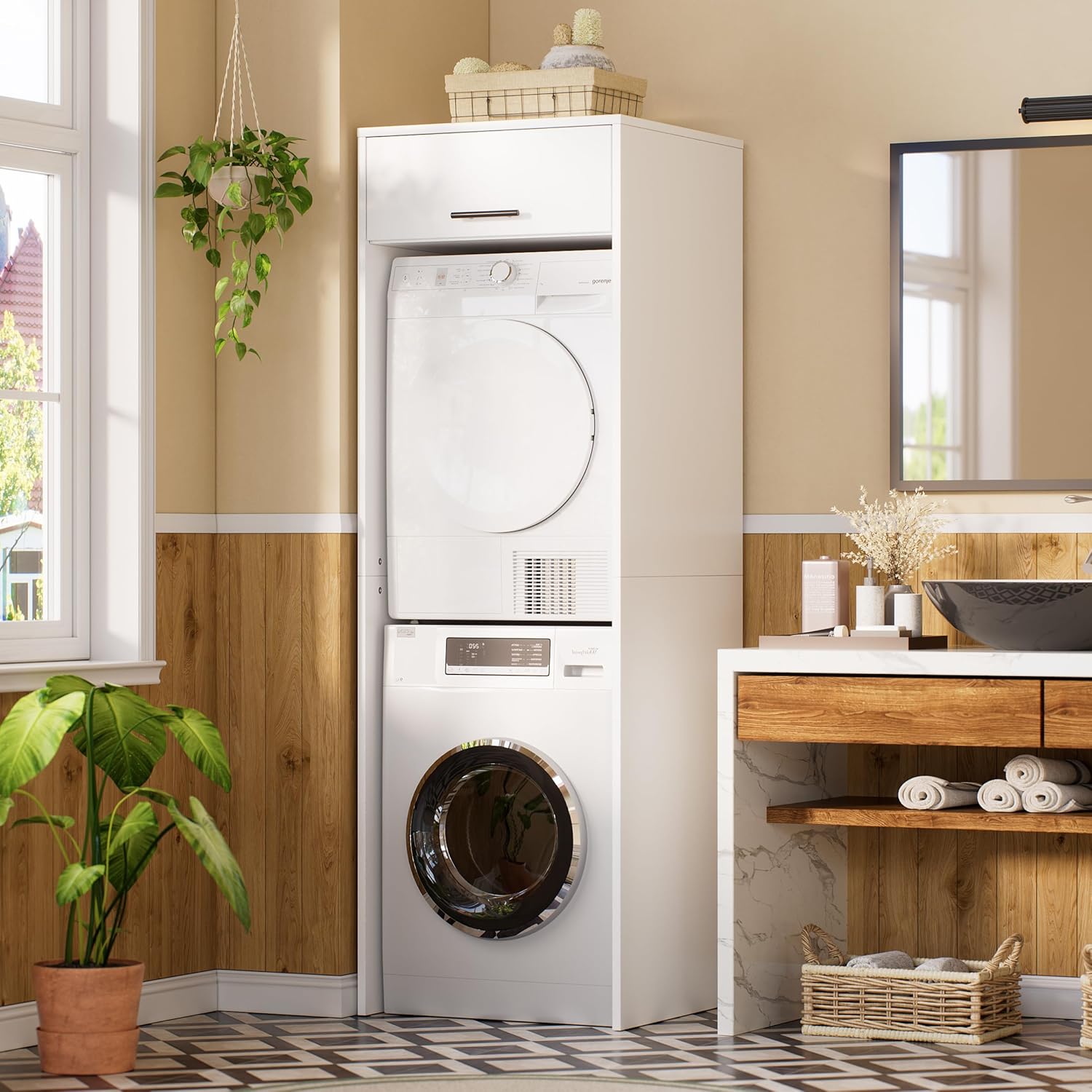 MSFE Armario para Secadora y Lavadora,Mueble Lavadora con Espacio de Almacenamiento,Estantería Organizador de Baño,Estantería para Cuarto de Baño,200 * 65 * 65 CM,Enviado en 2 Paquetes