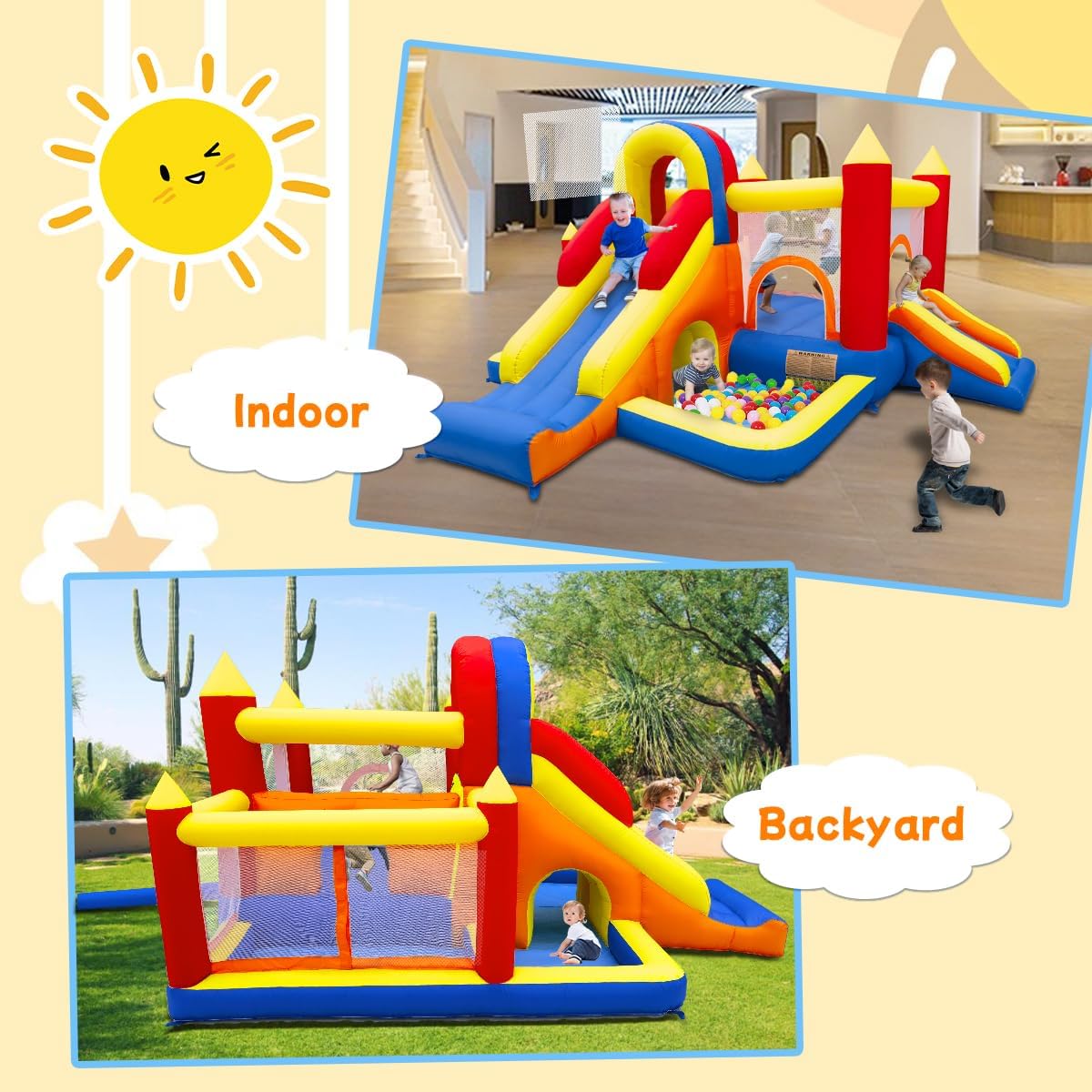 Castillo hinchable con soplador, paraíso Infantil con tobogán, para interiores, tamaño XXL, red de seguridad, certificado EN71, apto para 3-8 años