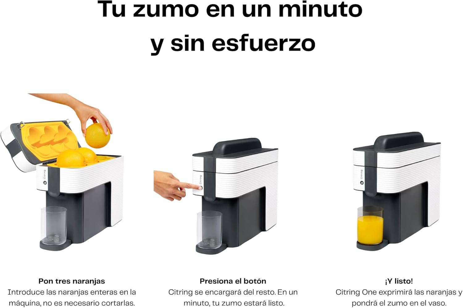 One exprimidor de naranjas electrico automatico | Tu zumo listo en menos de un minuto con solo pulsar un botón - orange juicer machine hecha en España | Más Rápida. Más Limpia. Mejor (NEGRO)