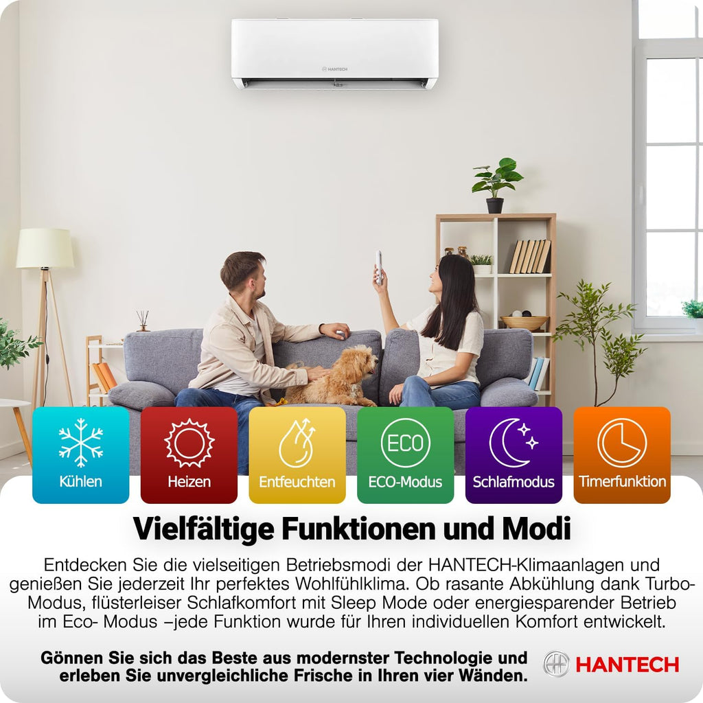 HANTECH Split aire acondicionado 12000 BTU H-PRO función de calefacción y refrigeración, filtro de aire, WIFI, material de montaje