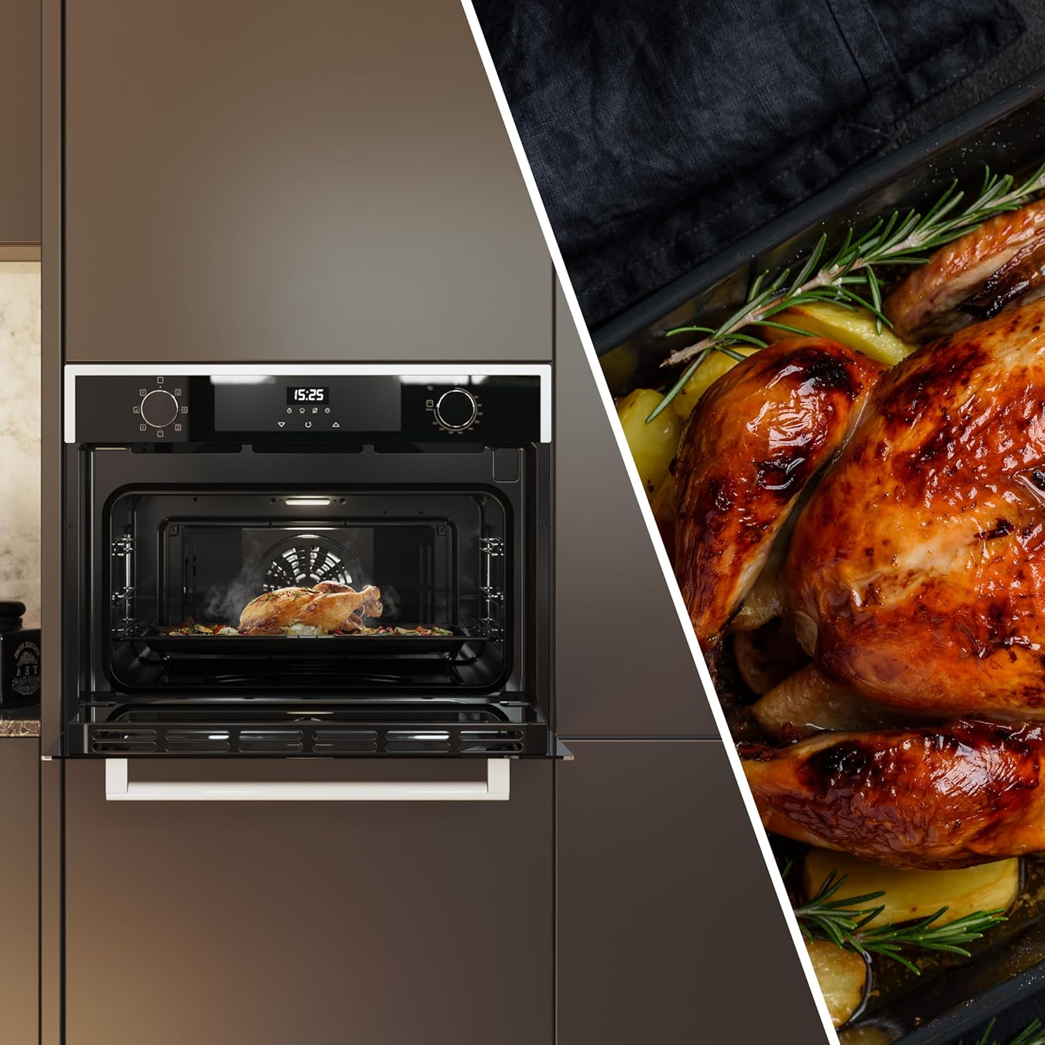 Cecotec Horno Integrable 45cm Alto Multifunción Bolero Hexa M224500 Edge A. 2600W, 53L Capacidad, 7 Funciones, Grill, Fan Assisted Grill, Convección, Defrost, Steam Base X2, Steam EasyClean, Vapor