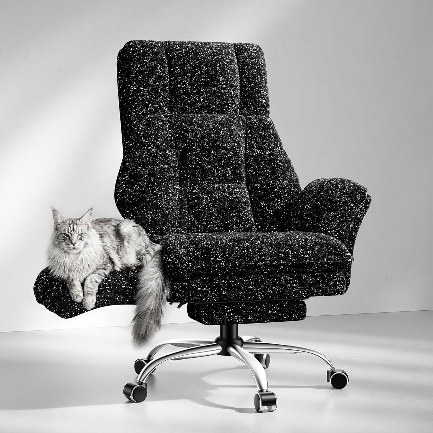 HOMRELEXA Big and Tall Ergonomic Executive Office Chair with Footrest, Flip Up Armrests and High Back, Plush Curly Hair - White