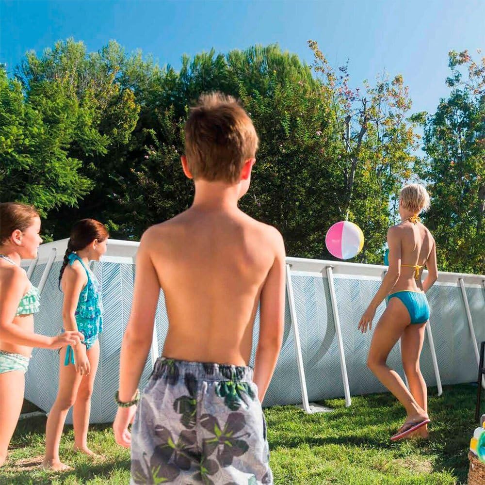 Intex Piscina Desmontable Rectangular Chevron Prism Frame Premium, Medidas 400x200x100cm, Capacidad 6.836 litros, Material Resistente Triple Capa, Incluye: depuradora y Escalera (55259)