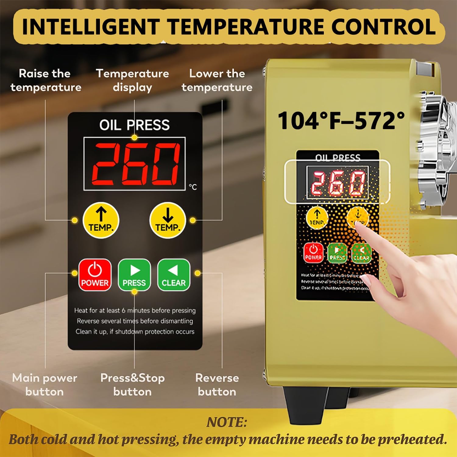 Prensa de Aceite Eléctrica Automática 1500W | Extractor de Aceite de Acero Inoxidable a Frío y Calor | Para Huesos de aceituna,Nueces,Sésamo,Coco,Soja,Almendra|Control de Temperatura Inteligente