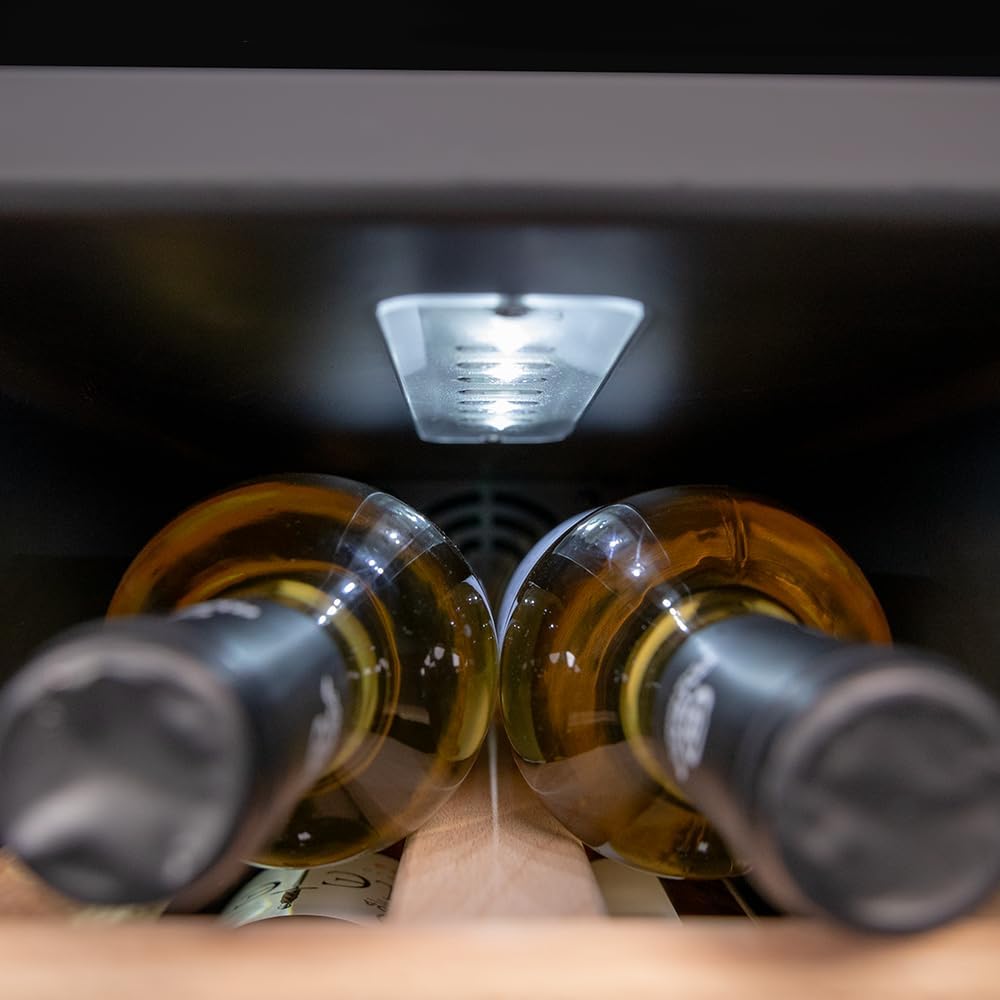 Cecotec Vinoteca Libre Instalación Bolero GrandSommelier 1250 CoolWood. Nevera para vinos con capacidad para 12 botellas, temperatura ajustable de 8-18ºC, LED y estantes de madera.