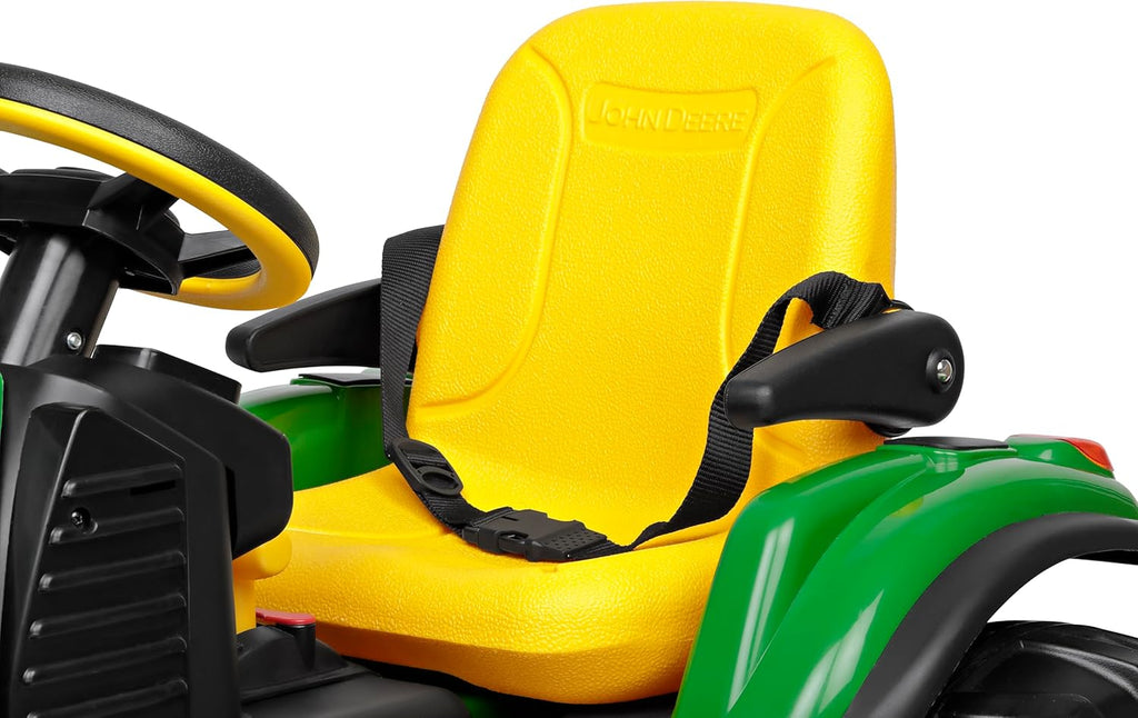 Peg Perego John Deere RC Tractor - Tractor eléctrico corredizo y teledirigido para niños, 12 V, con remolque, mando a distancia, 2 ruedas motrices, radio FM, 1 año