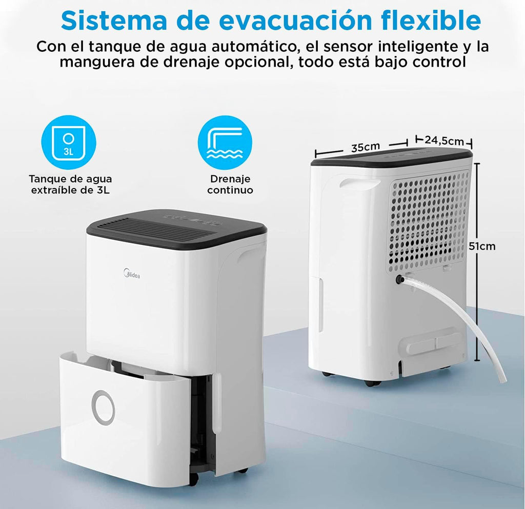 Midea Deshumidificador de Humedad 20L Silencioso | WiFi/App, Modo Secado de Ropa y Auto Antihumedad, Purificador Eléctrico Antibacterias, moho y Condensación | Ideal en habitaciones hasta 50m2/150m3