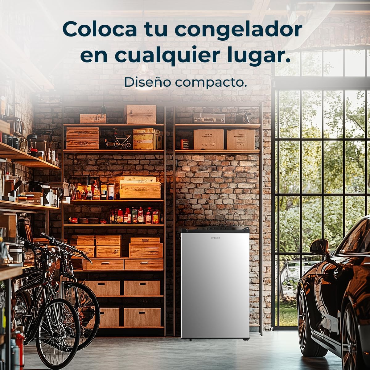 Cecotec Congelador Vertical Sobremesa 87L Bolero CoolMarket TF 87 Inox. 83,6 cm de Altura y 50,6 cm de Ancho, Bajo Consumo, Puerta Plana y Reversible, Diseño Compacto, Blanco