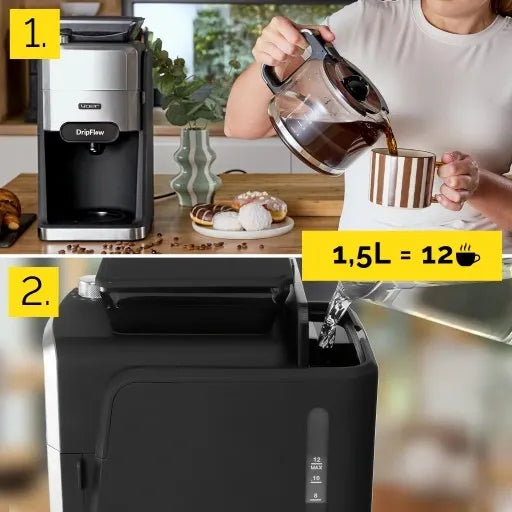 Ekspres przelewowy do kawy z Młynkiem żarnowym Yoer 1520W 1,5L +Programator
