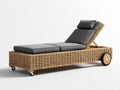 Tumbona de exterior ratán sintetico 198x70x34 cm - gris-marron natural - respaldo reclinable con ruedas estilo moderno