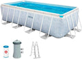 Intex Piscina Desmontable Rectangular Chevron Prism Frame Premium, Medidas 400x200x100cm, Capacidad 6.836 litros, Material Resistente Triple Capa, Incluye: depuradora y Escalera (55259)