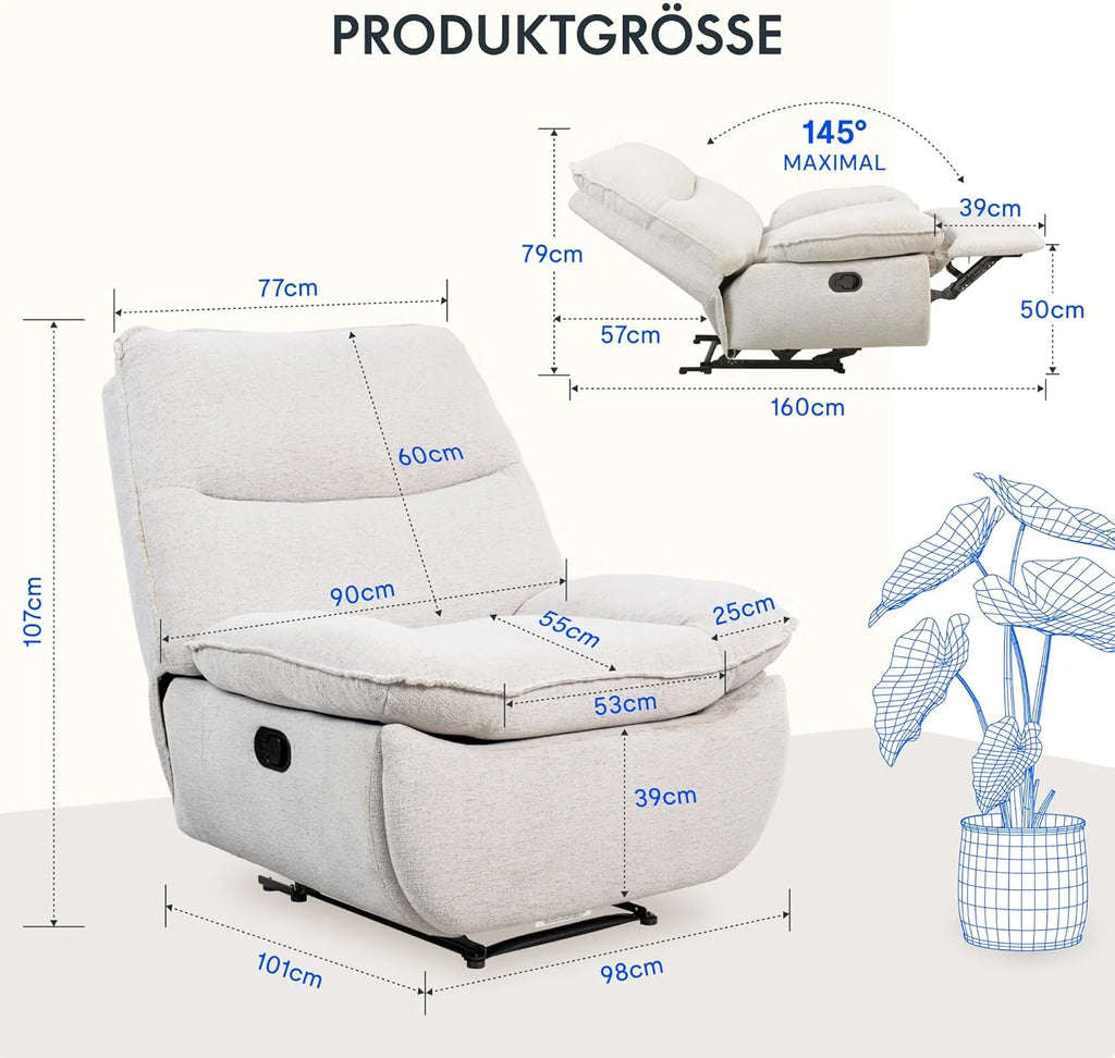 FLEXISPOT XC6 Sillón Relax, Sófa Giratorio con Función Balancín, Sillon TV con Respaldo Ajustable, Silla Reclinable para Dormitorio, Salón y Cine en Casa (Beige)