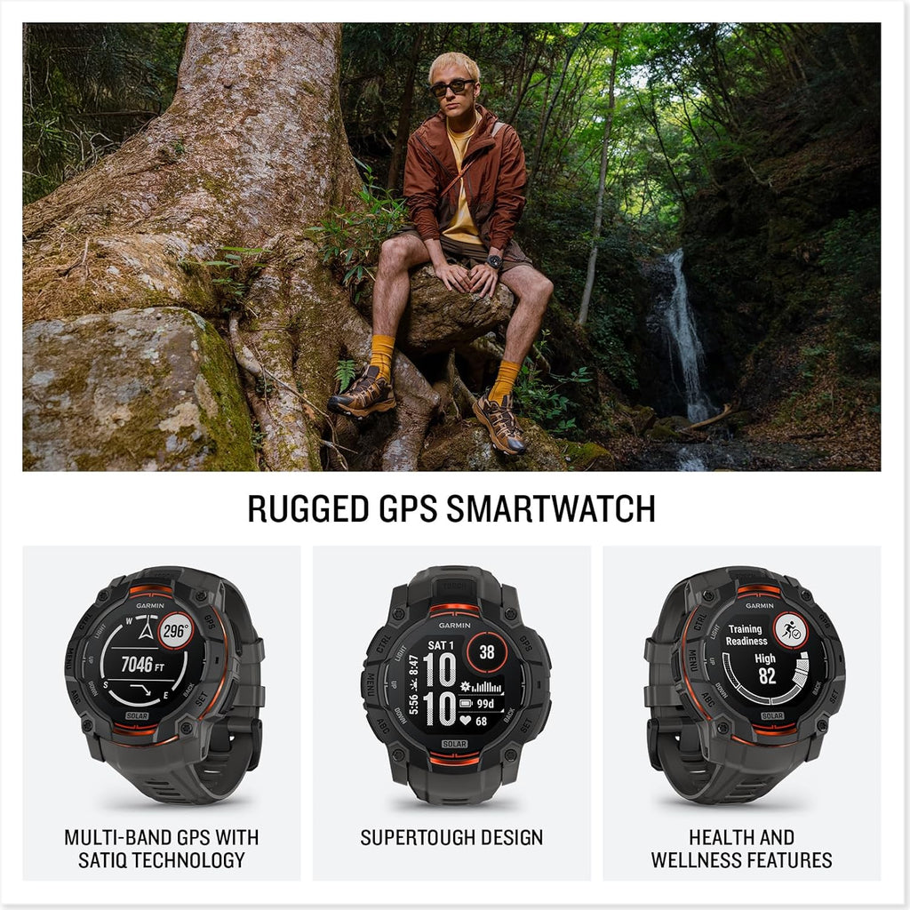 Garmin Instinct 3 GPS 50mm Smartwatch, Solar, Black Bezel