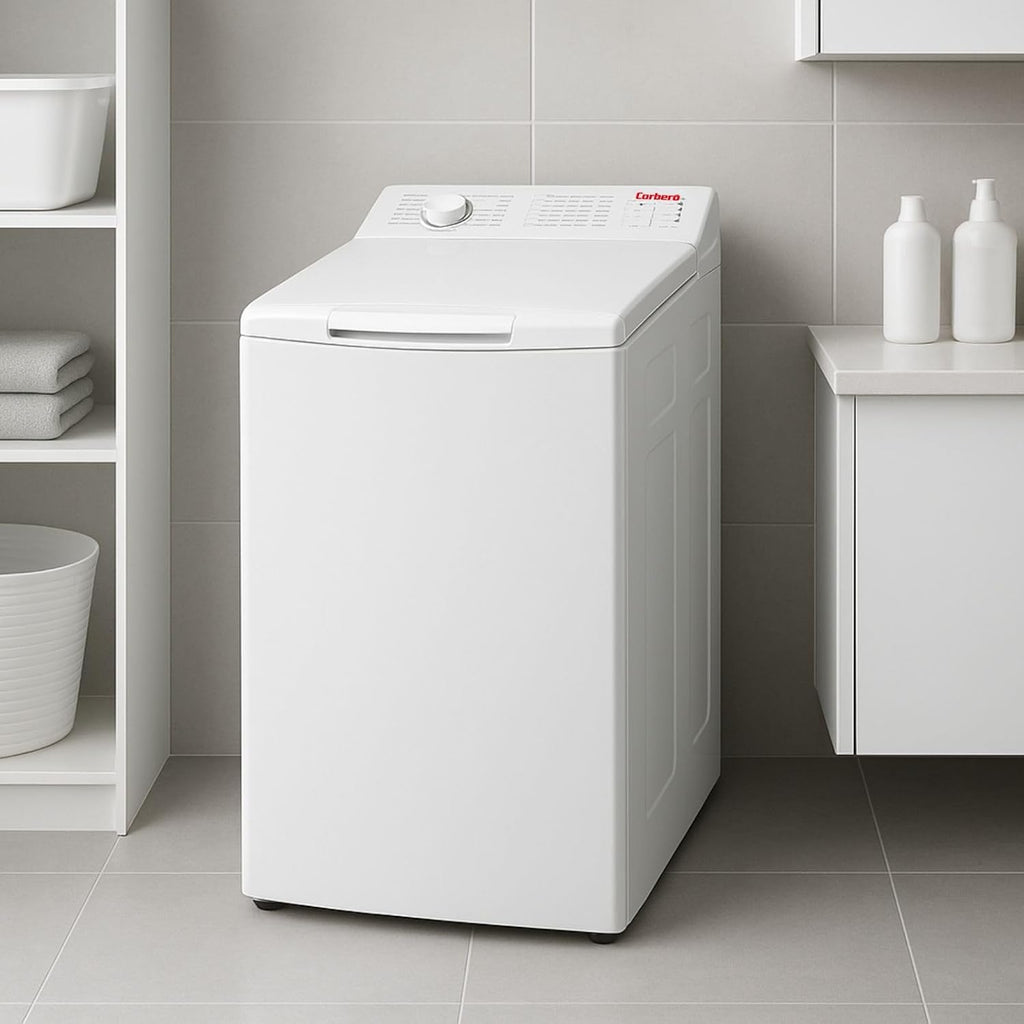 Corberó - Lavadora Carga Superior 6.5kg| CLACSM6524 | 1200 RPM | 16 Programas, Función Vapor, ECO, limpieza tambor| Inicio Diferido| Lavado Rápido | Planchado Fácil | Indicadores LED | Blanco
