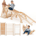 5 en 1 Montessori Juego de Escalada Interior para Niños Pequeños - Gimnasio de Madera para Niños Escalera Triangular & Arco & Rampa de Escalada & Red & Cojín - Gimnasio de Madera para niños pequeños