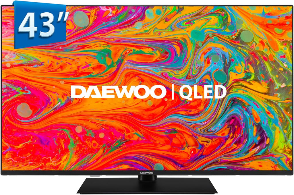 Daewoo 43DM65QV - QLED Smart TV 43 Pulgadas 4K HDR, Dolby Vision & Dolby Atmos, Compatible con Alexa, Peana Central, Diseño sin Marcos