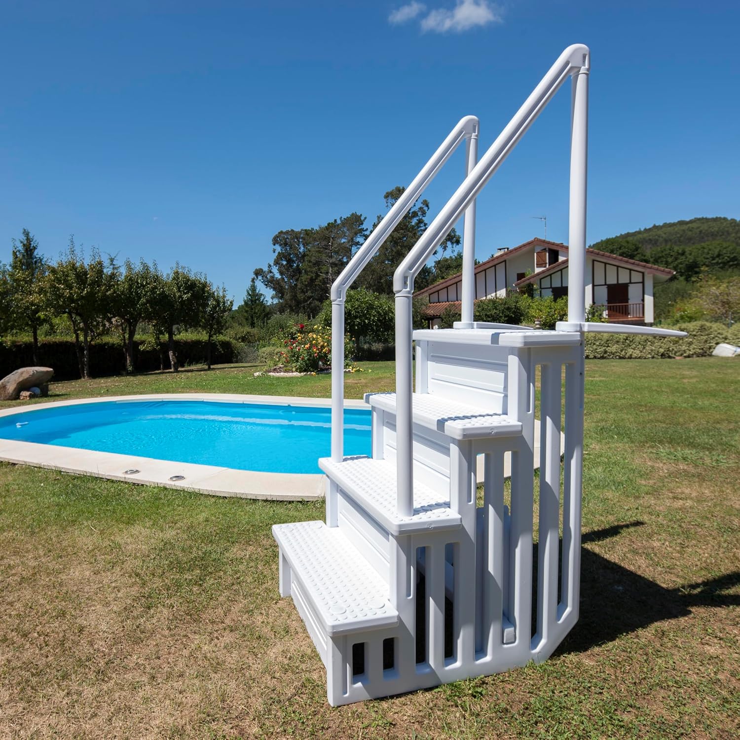 Gre EPE30 – Non-Slip Pool Ladder, Safety Ladder for 4 Steps, Synthetic, White, 80 x 92 x 206 cm
