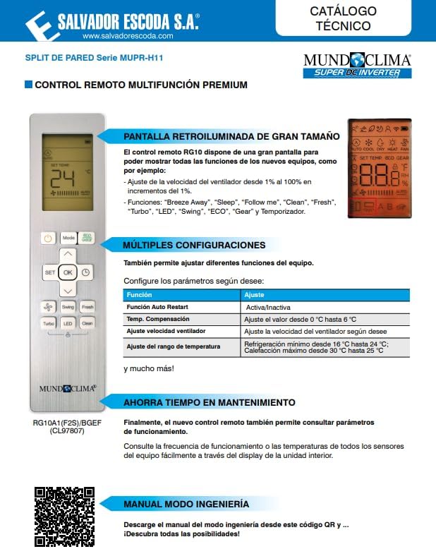 EFIMARKET - MUNDOCLIMA MUPR-12-H11 - Aire Acondicionado 3500W