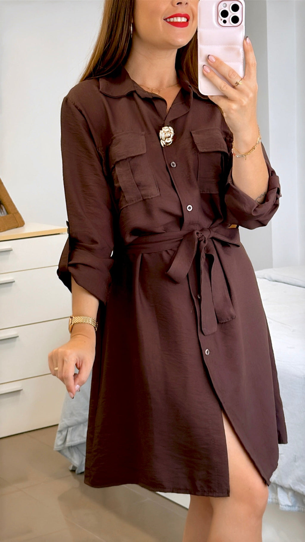 VESTIDO BROCHE DORADO