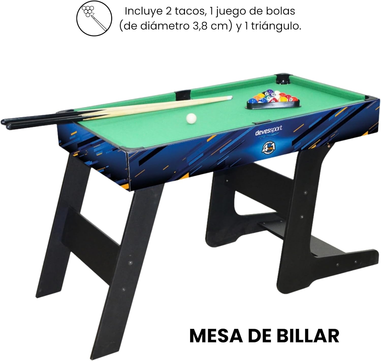 DEVESSPORT Multijuego Plegable 4 en 1 Sport Arena | Futbolín, Billar, Air Hockey y Ping Pong | Mesa de Juegos Multijuegos Plegable con Accesorios Incluidos