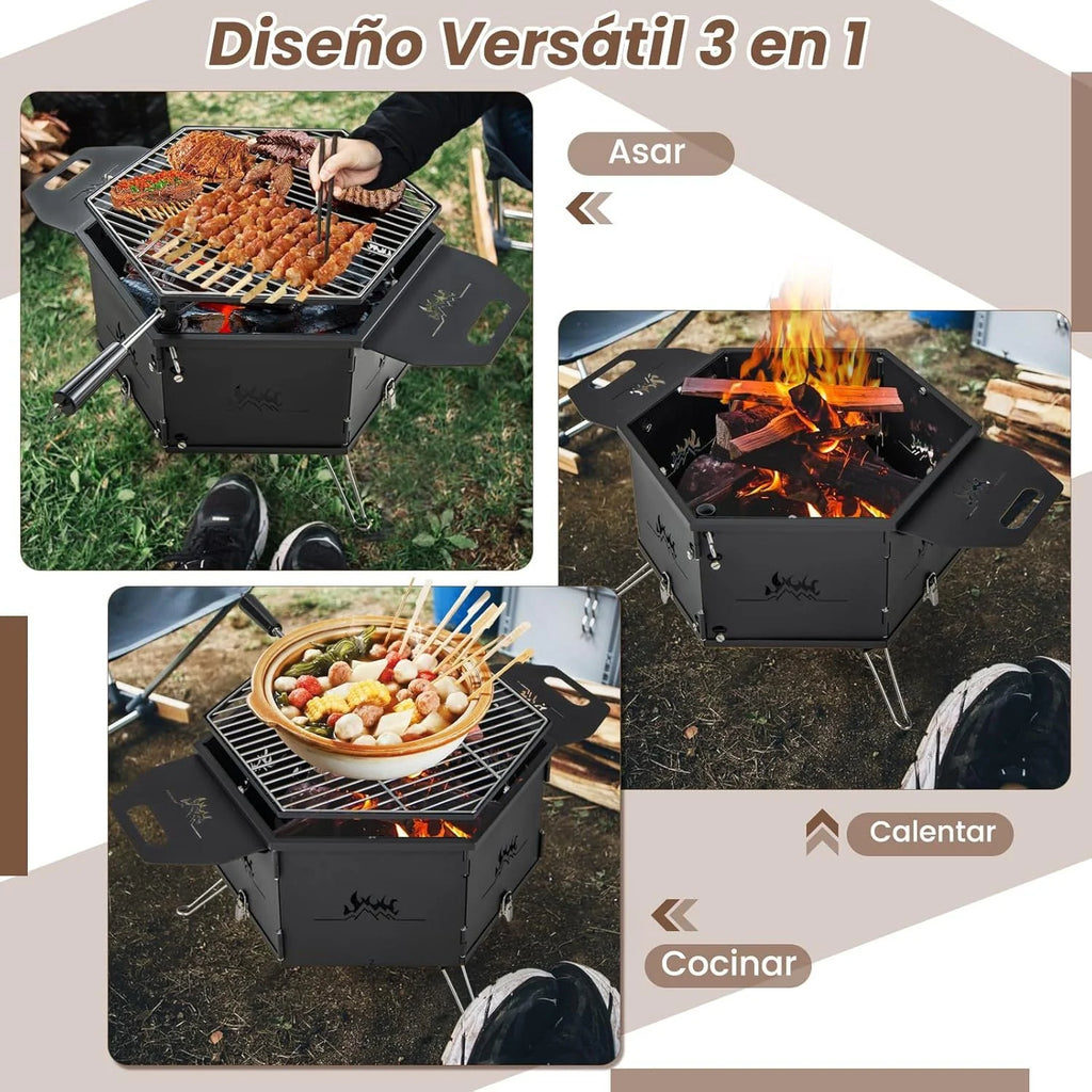 Barbacoa Carbon Grande Barbacoas De Carbon Y Leña Con Cuerpo Y Patas Plegables Costway 77 X 74 X 38 Cm