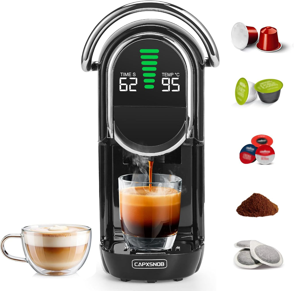 Magician1 Mini Multikapsułkowy Ekspres do kawy 5 w 1, do Nespresso, Dolce Gusto, Lavazza A Modo Mio, Saszetki ESE 44mm i Kawy Mielonej, 20 Barów Włoska Pompa,1450W, Wyświetlacz LED, do Domu i Biura