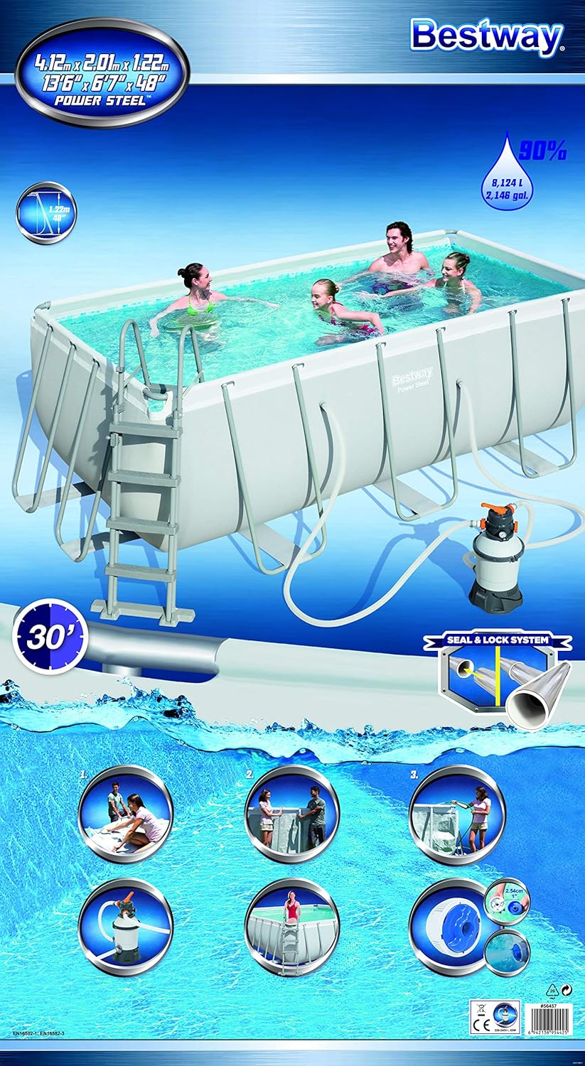 Bestway 56457 - Piscina Desmontable Tubular Power Steel 412x201x122 cm Depuradora de arena de 3.028 litros/hora