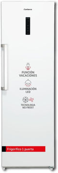 Corberó - Frigorífico 1 Puerta | CCLH18524NFW | 65x59,5x185 | Capacidad 359L | No Frost | Display en Puerta | Luz LED | 2 Crisper XXL | Fresh Box | 4 Botelleros | Tirador Easy Open | 40 Db | Inox