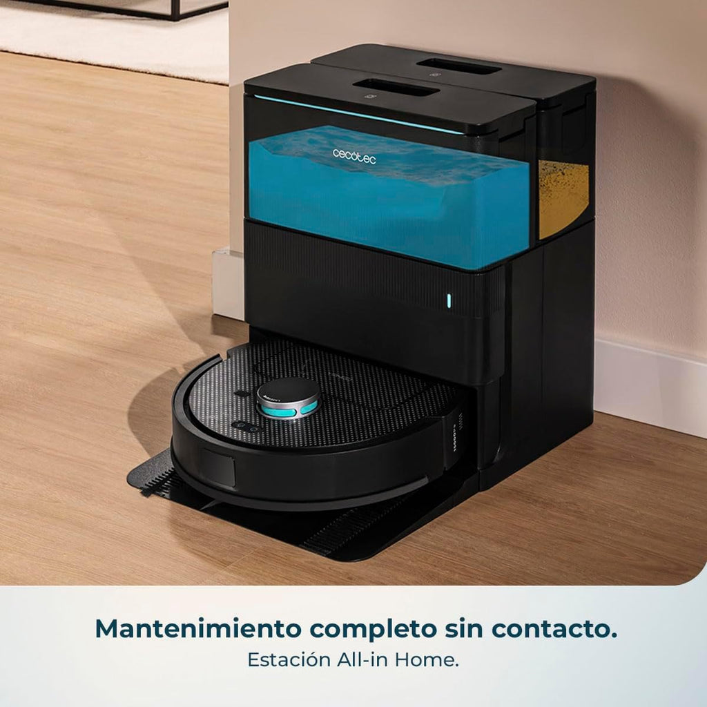 Cecotec Robot Aspirador y Friegasuelos con Base de Autovaciado y App Conga X50 X-Treme. Navegación Láser, Mapeo Interactivo, 15000Pa, Autonomía 240mins, Mopas Elevables, Base con 3 Depósitos