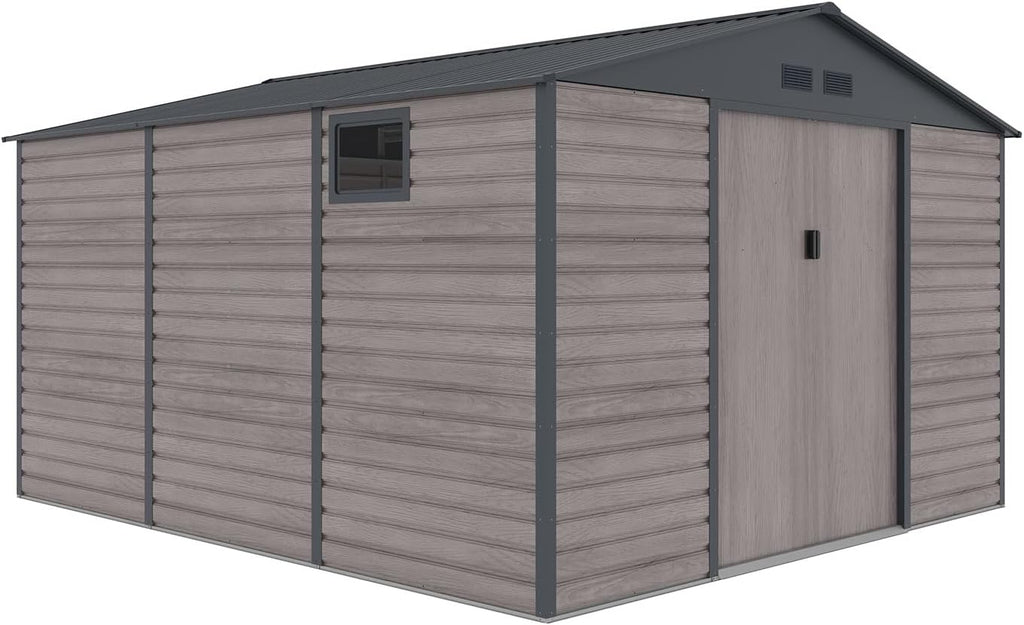 Gardiun Caseta Metálica Surrey 13 m2 Exterior 340x382x226 cm de Acero con Ventana Lateral y Efecto Madera Veteada