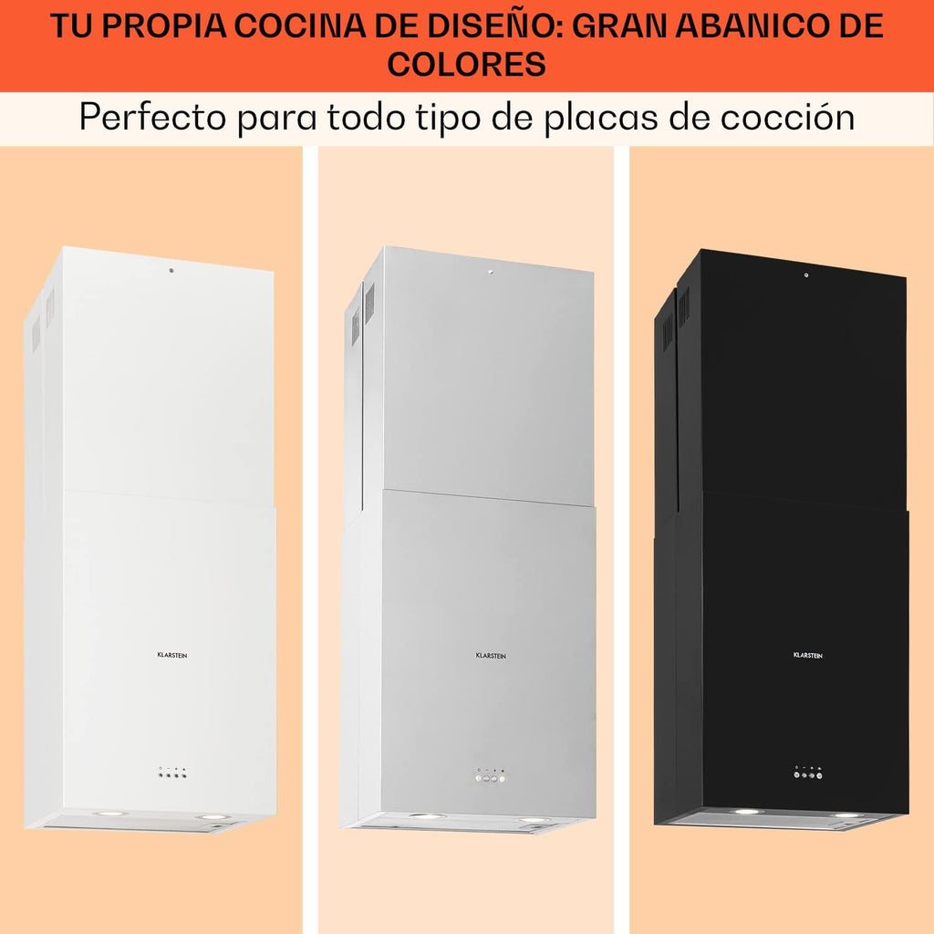 Klarstein Campana Isla Cocina, Extractor para Islas, Campana Techo Flujo Aire 641m³/h, Temporizador, Extractora Isla Regulable, Humos 3 Modos y Filtros de Carbón Activo