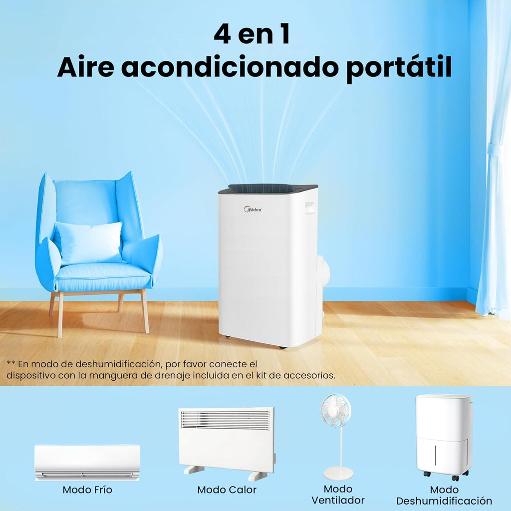 MIDEA Pingüino Aire Acondicionado Portátil Frío y Calor 3000 Frigorías / 12000 BTU - Climatizador silencioso con bomba calor 3500 W Air conditioner 4 modalidades con kit de ventana y control remoto