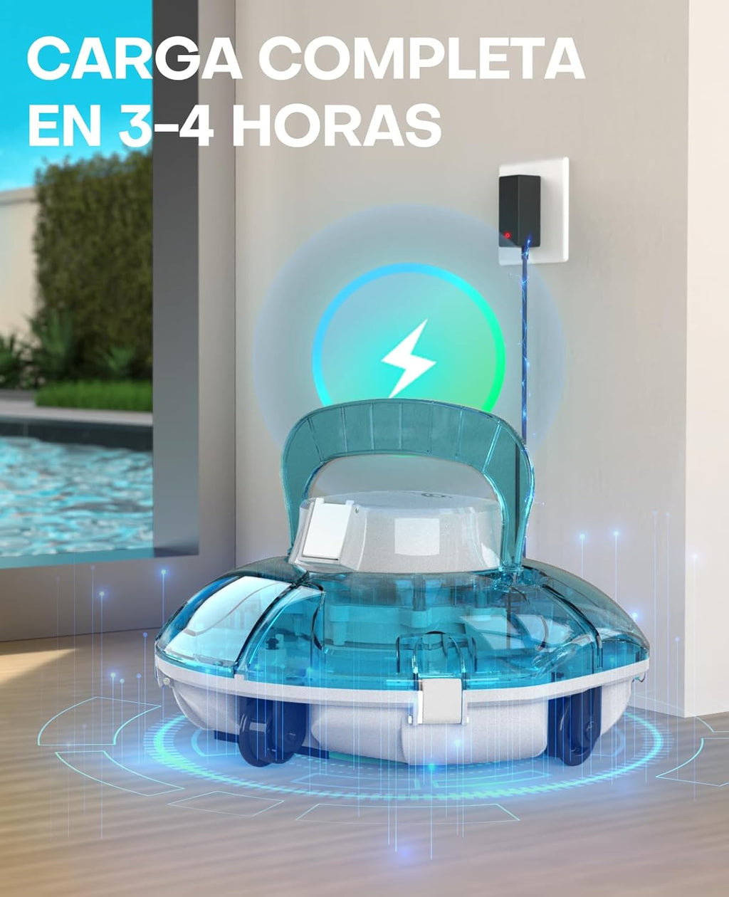 WINNY POOL CLEANER Winny 200 Limpiafondos Piscina, Inalámbrico Robot Limpiafondos Piscina, 75Min Autonomía, Piscinas Desmontables 60m², Doble Filtración, Estacionamiento Auto(Transparente Azul-Blanco)