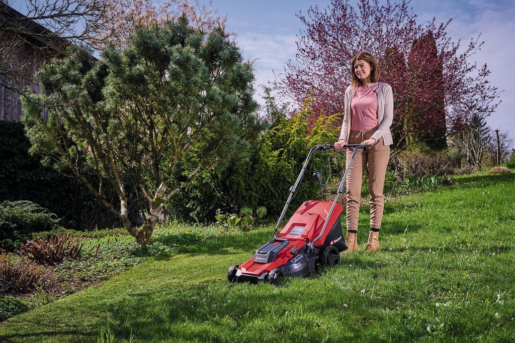 Einhell Cortacésped eléctrico GC-EM 1800/43 (1800 W, Ancho de Corte 43 cm, Altura de Corte Ajustable a 6 Niveles, Bandeja colectora 50 L)