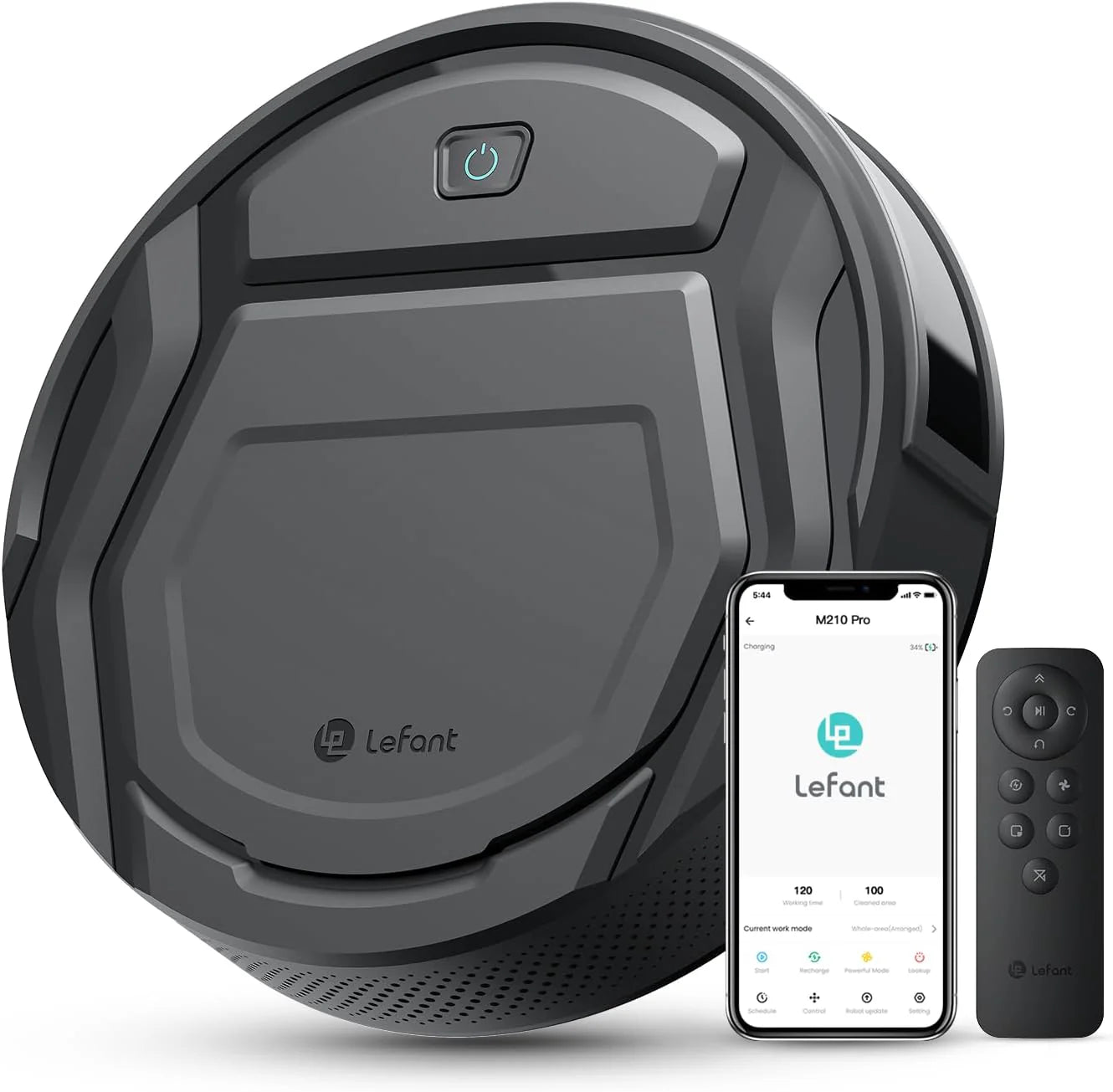 Lefant M210 Pro Robot Vacuum Cleaner, 2200 Pa Suction, 120 Min Autonomy, Tangle-Free Robot Vacuum Cleaner, Thin, Ideal for Pet Hair, Low Hair Carpets, Wi-Fi/App/Alexa, Grey